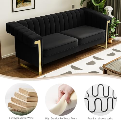 83" Velvet 3 Seater Tufted Sofa with Solid Wood Frame Metal Legs Q563