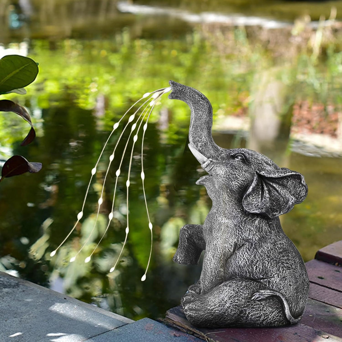 Elephant Statue Solar Garden LED Light Strings O22667