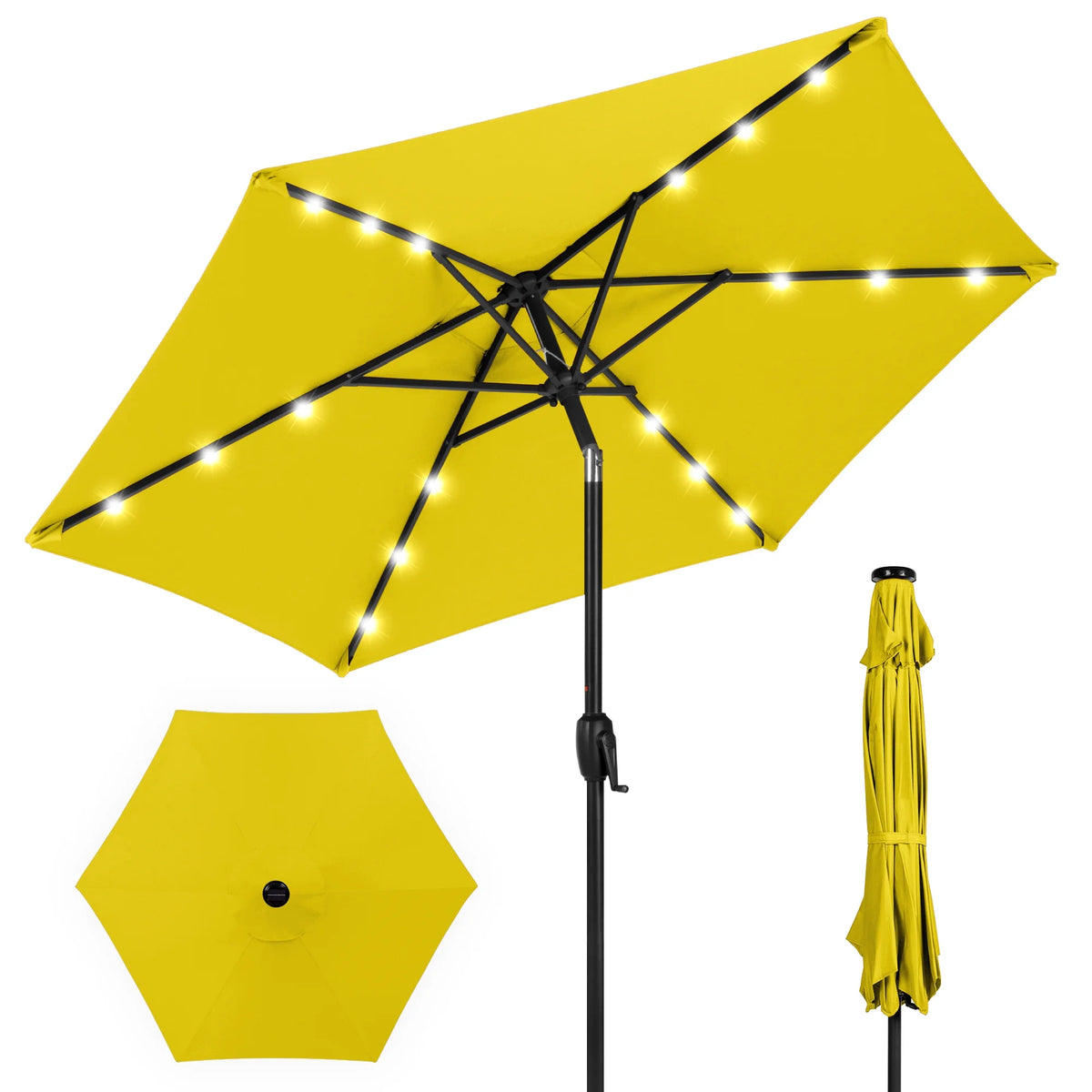 7.5ft Solar Patio Umbrella with Tilt, Crank, LED Lights G780808