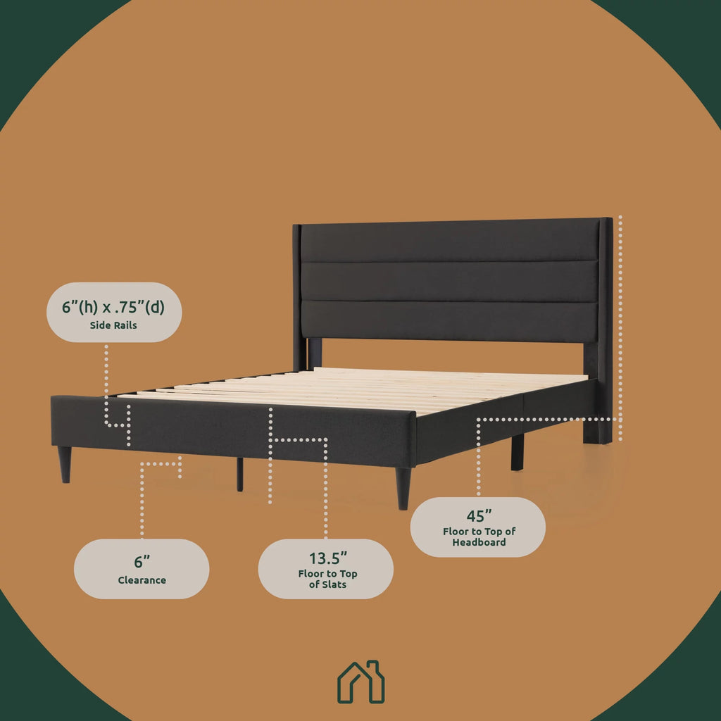 Upholstered Channeled Platform Bed, Full, Cream E498708