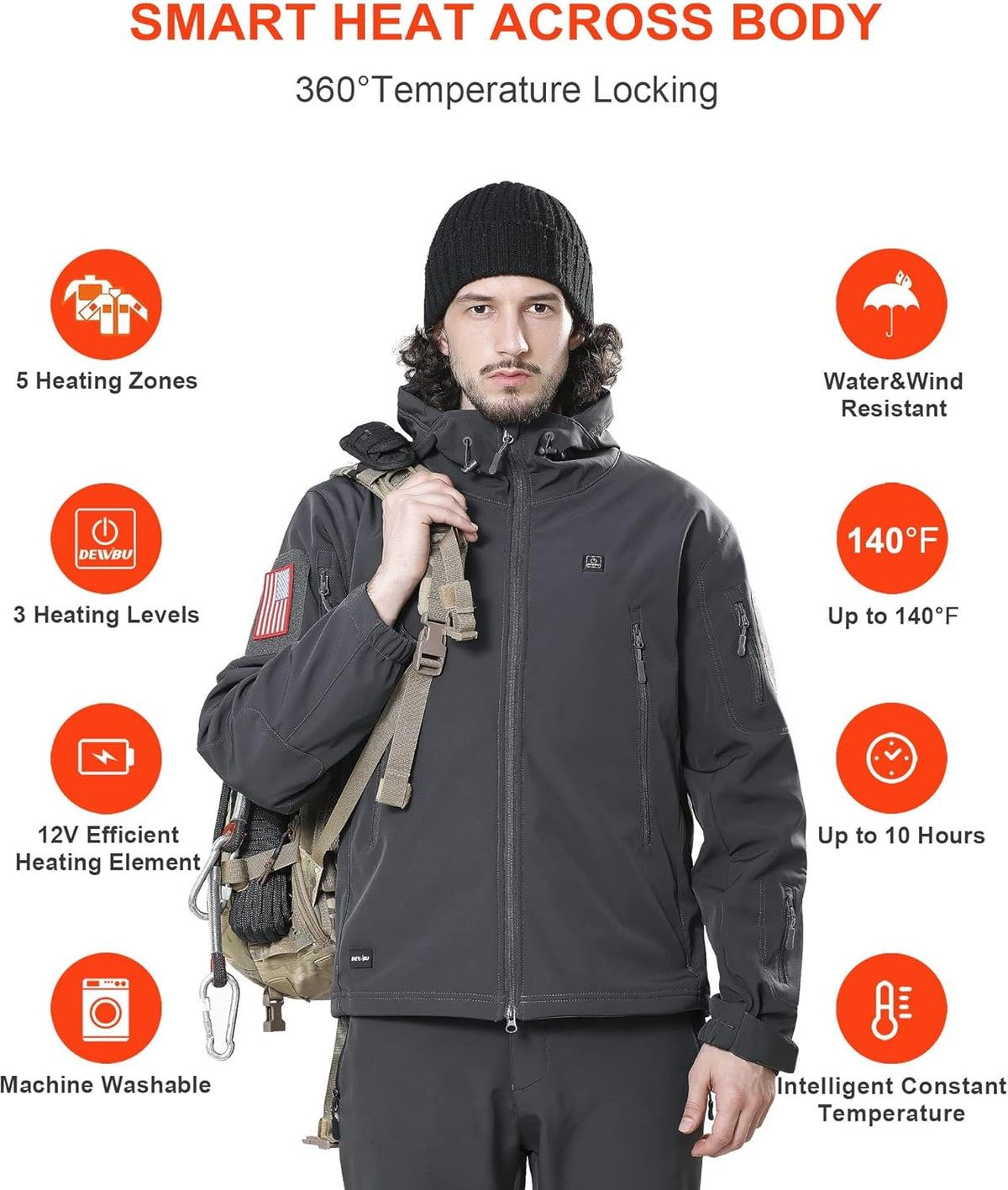 Grey Heated Jacket with 12V Battery Pack C101530