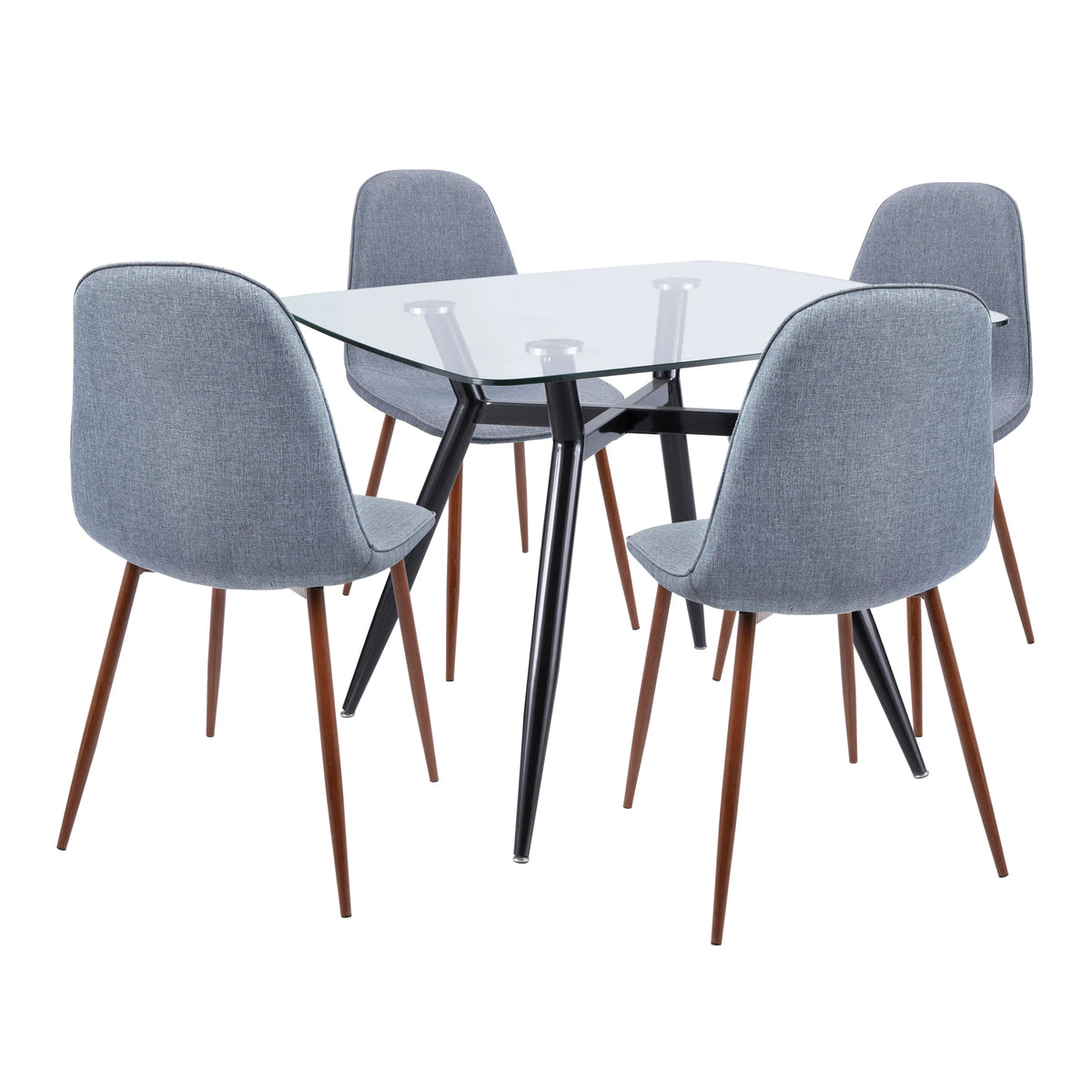 5-Piece Grey Fabric Walnut Dining Set C5401