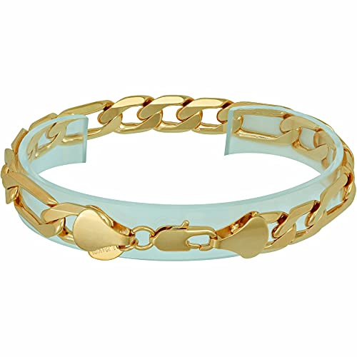 11mm Beveled Figaro Chain Bracelet 24k Real Gold Plated T530152