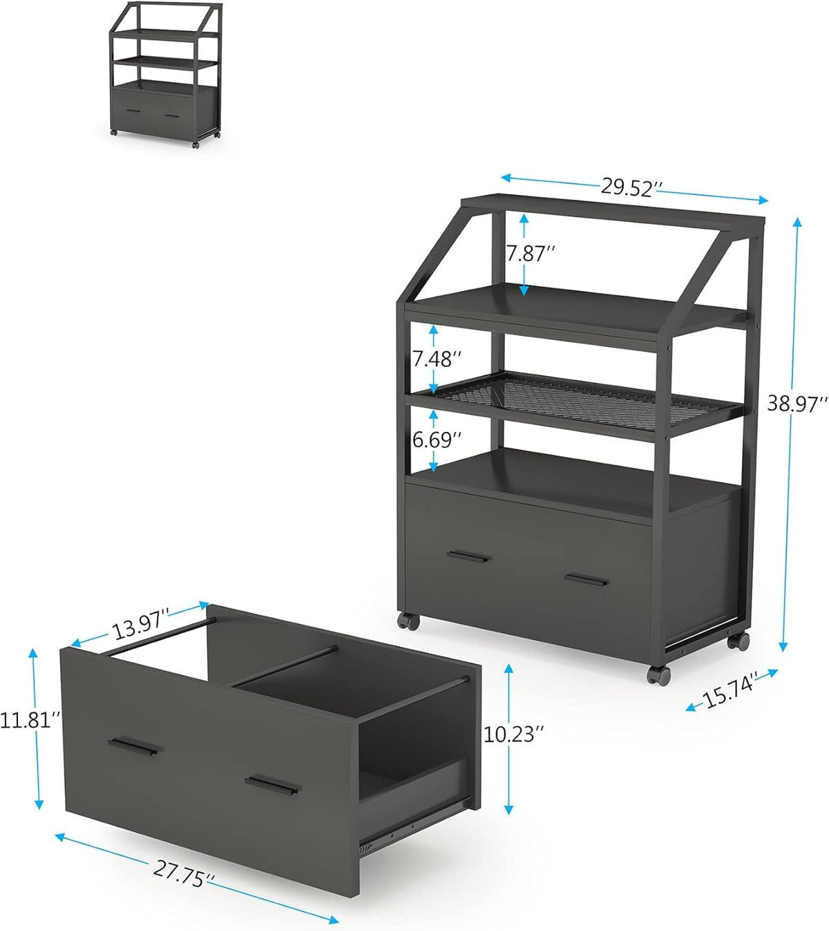 Wood Mobile Filing Cabinet with Storage Shelves Y694