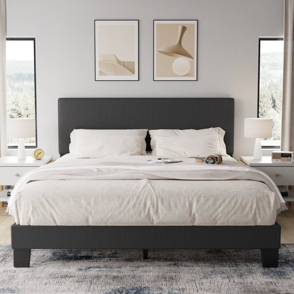 Queen Size Dark Gray Upholstered Bed Frame Q533239