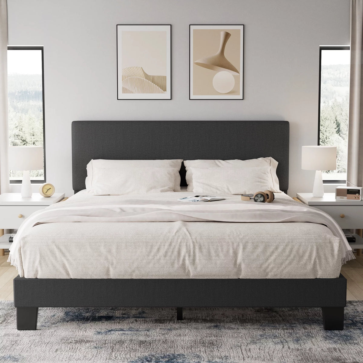 Queen Size Dark Gray Upholstered Bed Frame Q533239