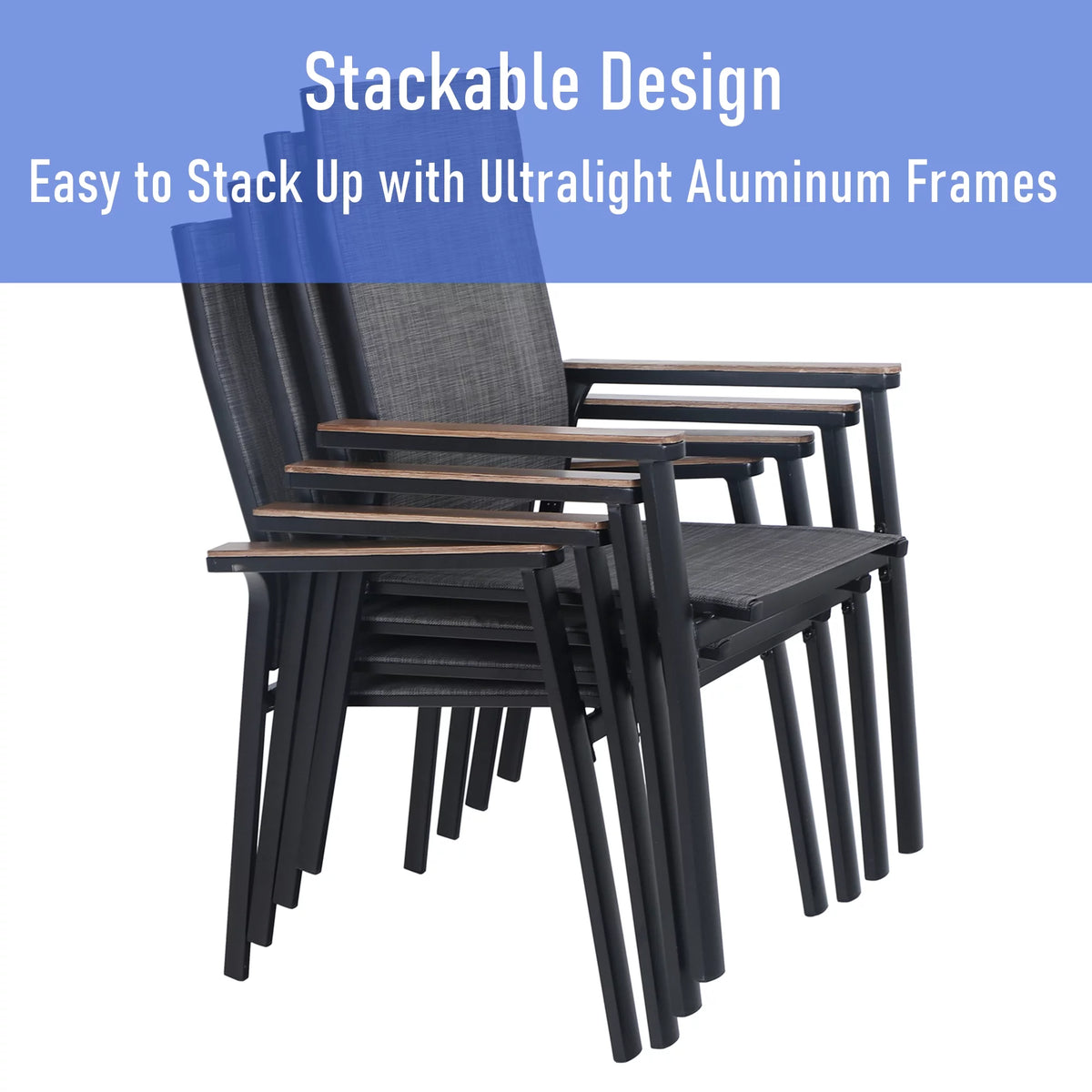 7 Pieces Outdoor Patio Dining Set with Stackable Chairs and Metal Table L82755