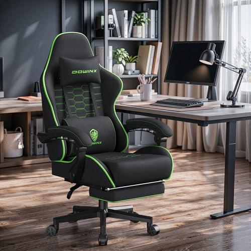 Black Green Fabric Gaming Chair with Footrest F788