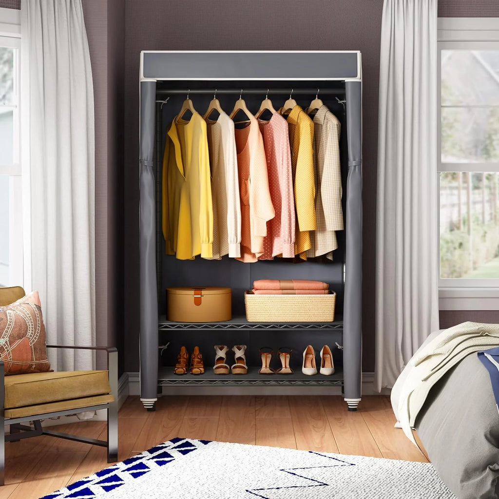 3 Tiers Heavy Duty Garment Rack with Grey Oxford Fabric Cover L48824