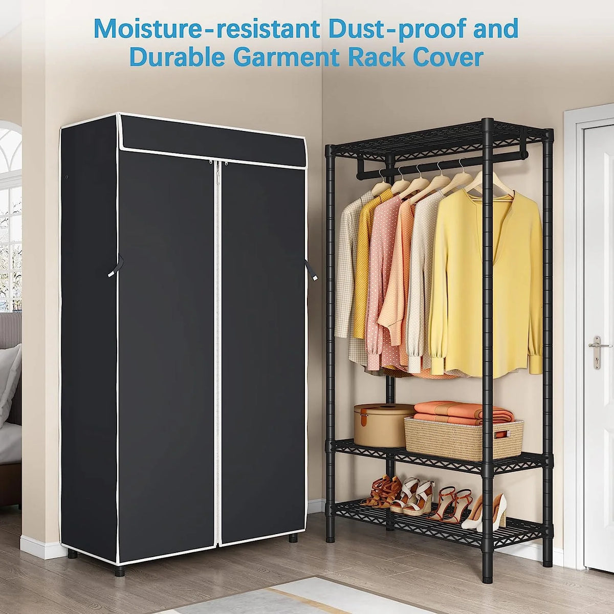 3 Tiers Heavy Duty Garment Rack with Grey Oxford Fabric Cover L48824