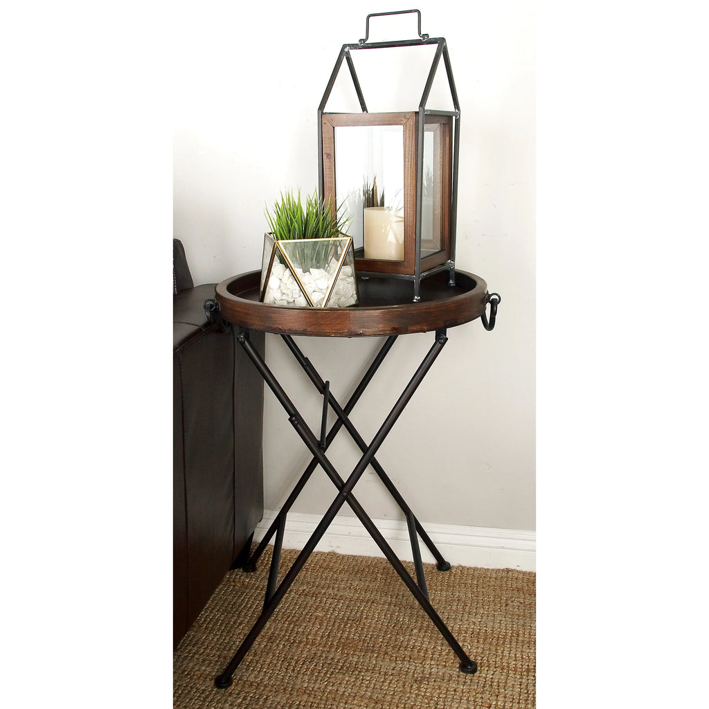 20" x 28" Black Metal Accent Table with Brown Wood Top V665753