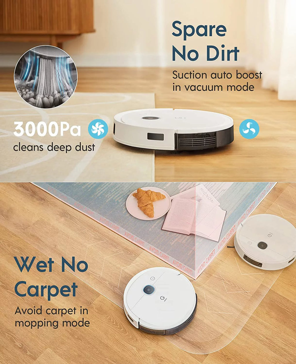 Robot Vacuum and Mop Combo with 3000Pa Suction and 240min Runtime V63660