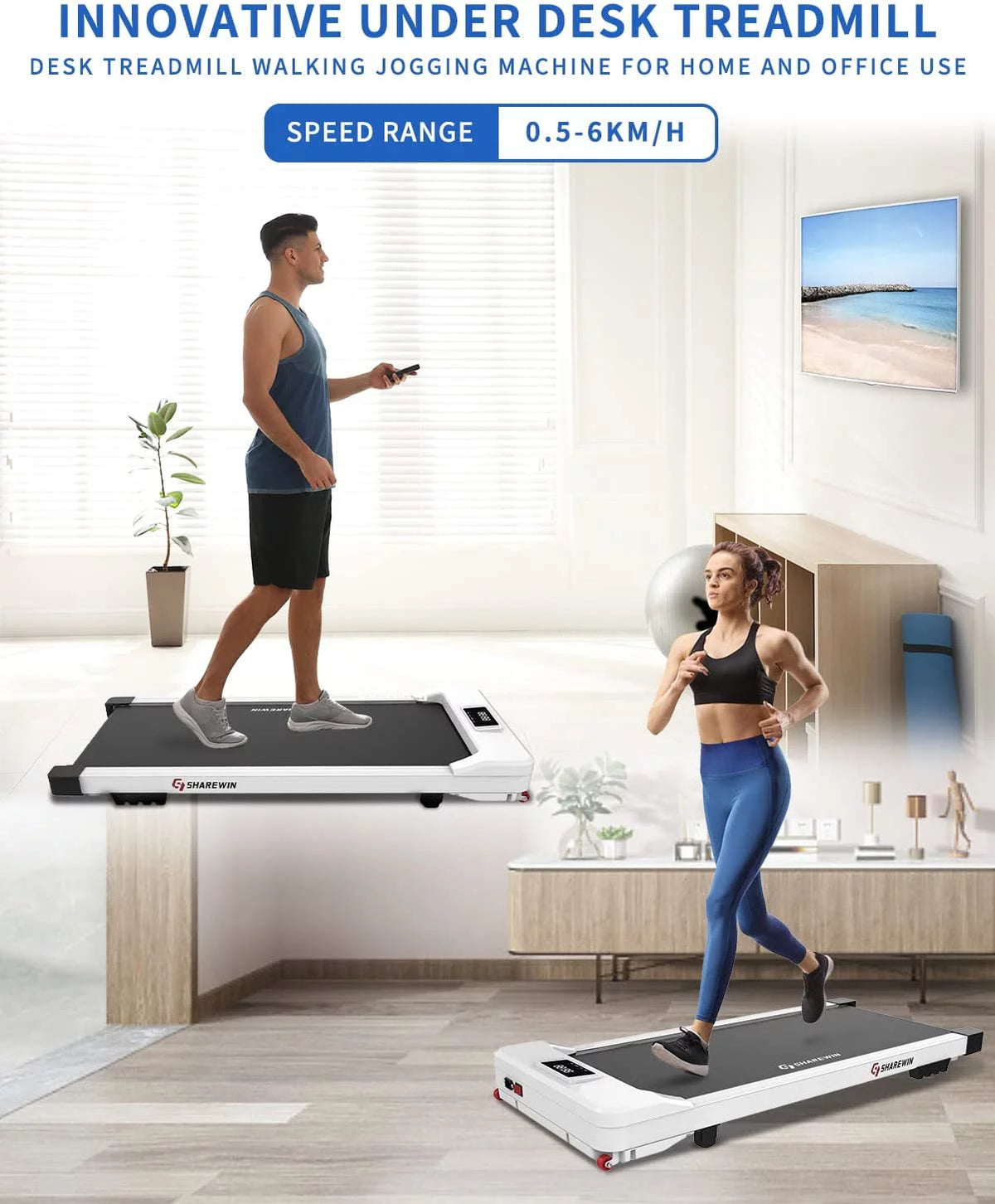 Under Desk Treadmill 300 lb Capacity White B388