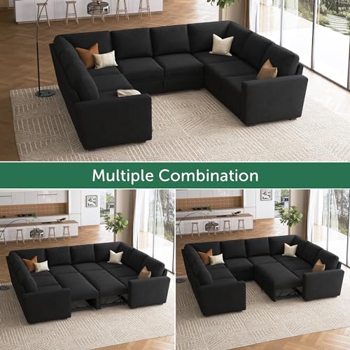 Beige Modular Sectional Sleeper Sofa Bed with Storage Ottoman T3923