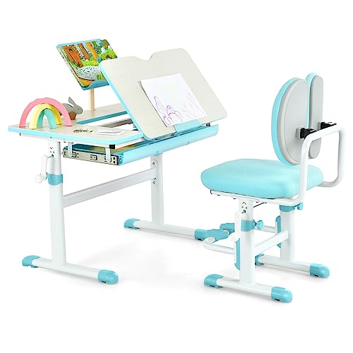 Pink Height-Adjustable Kids Desk and Chair Set with Tiltable Desktop J153214