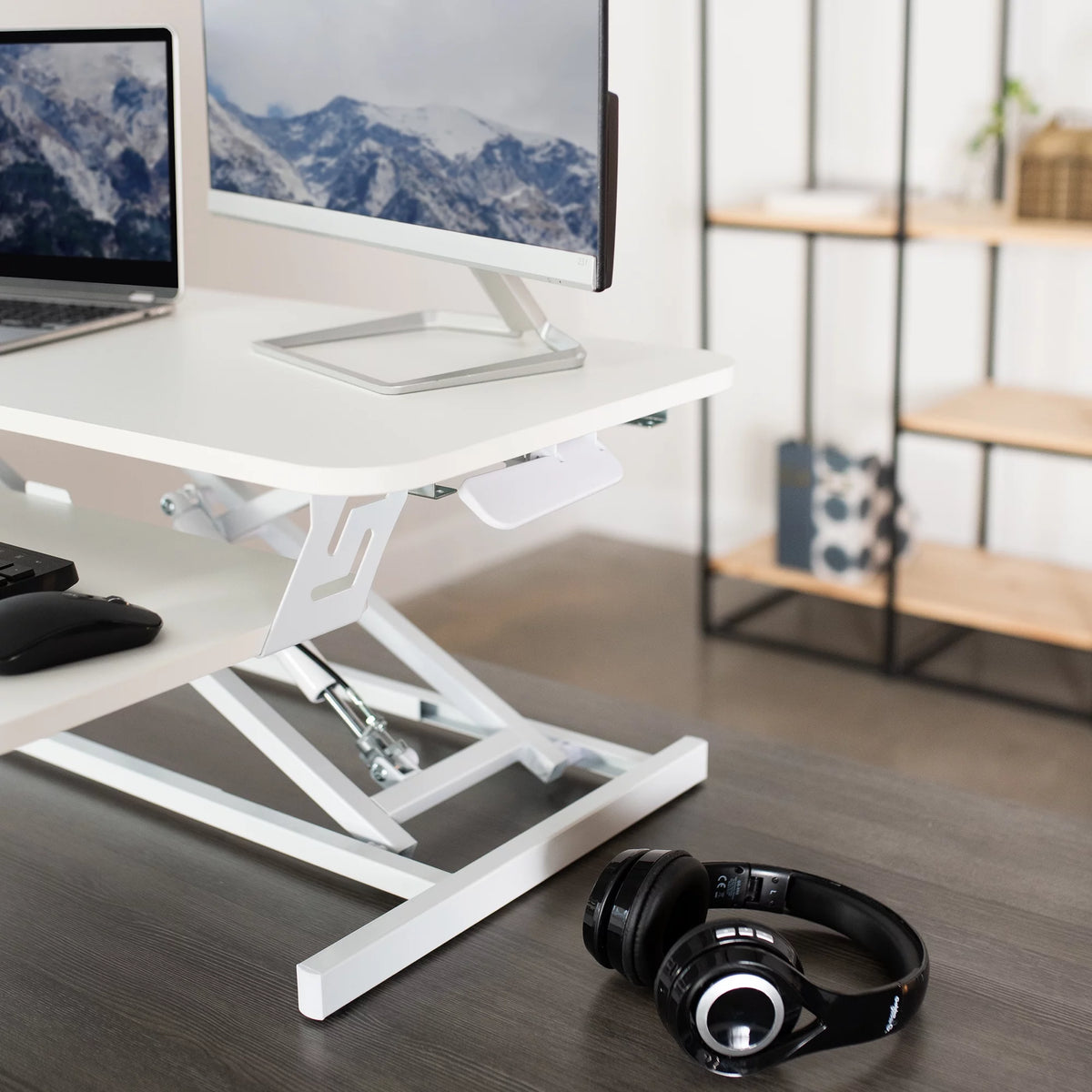 White Height Adjustable Standing Desk Monitor Riser Y898