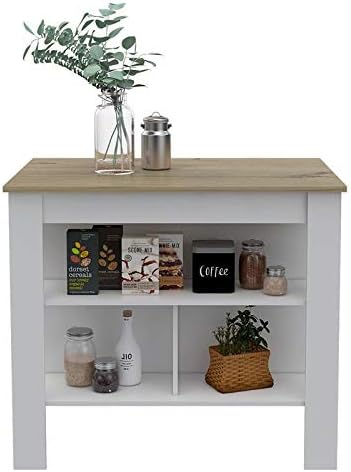 Kitchen Island with White Base and Light Oak Top S3631
