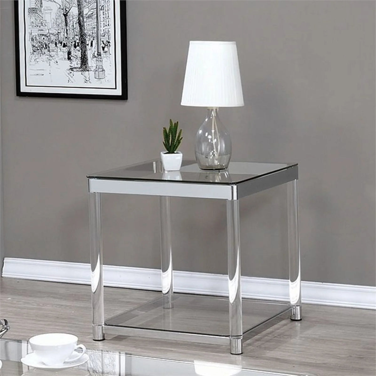 Glass Top End Table with Lower Shelf Set of 2 S8758