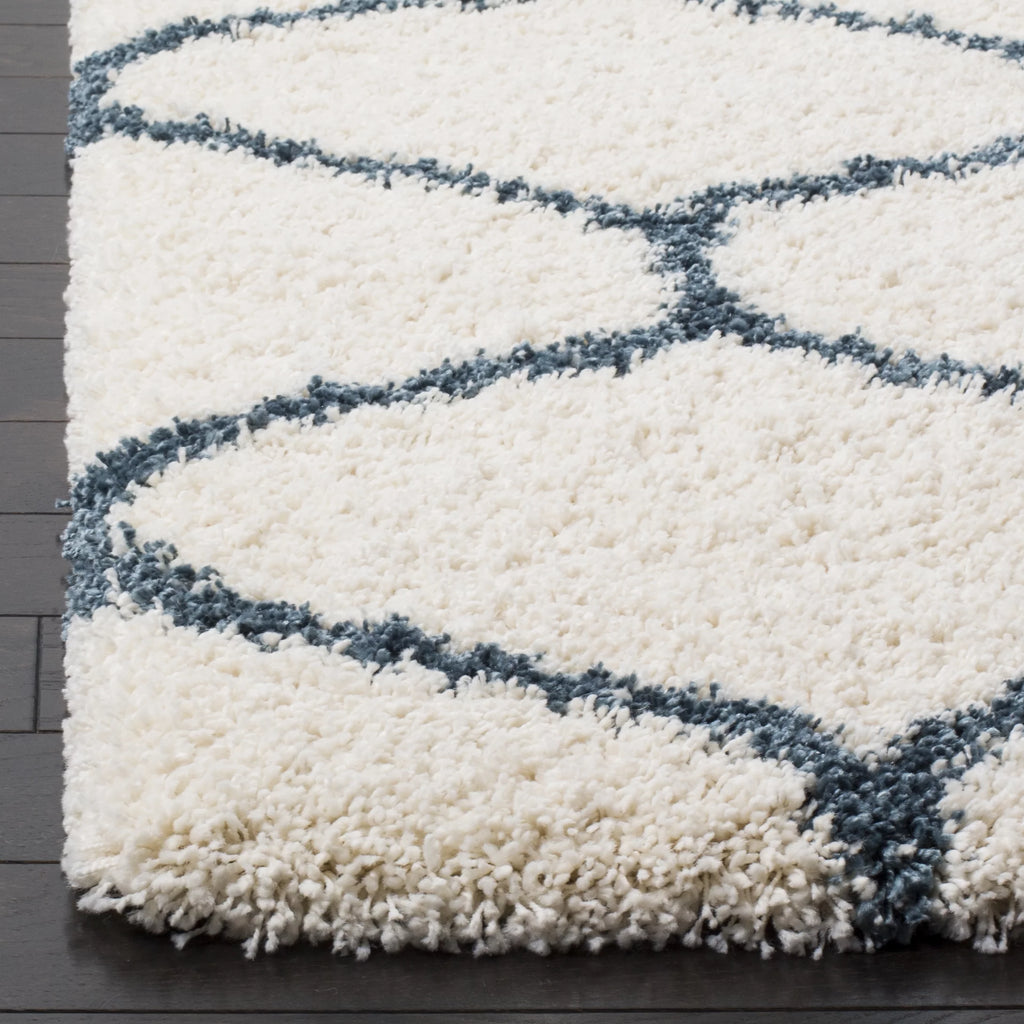 Ivory Slate Blue Geometric Shag Area Rug 7' x 7' Square T244