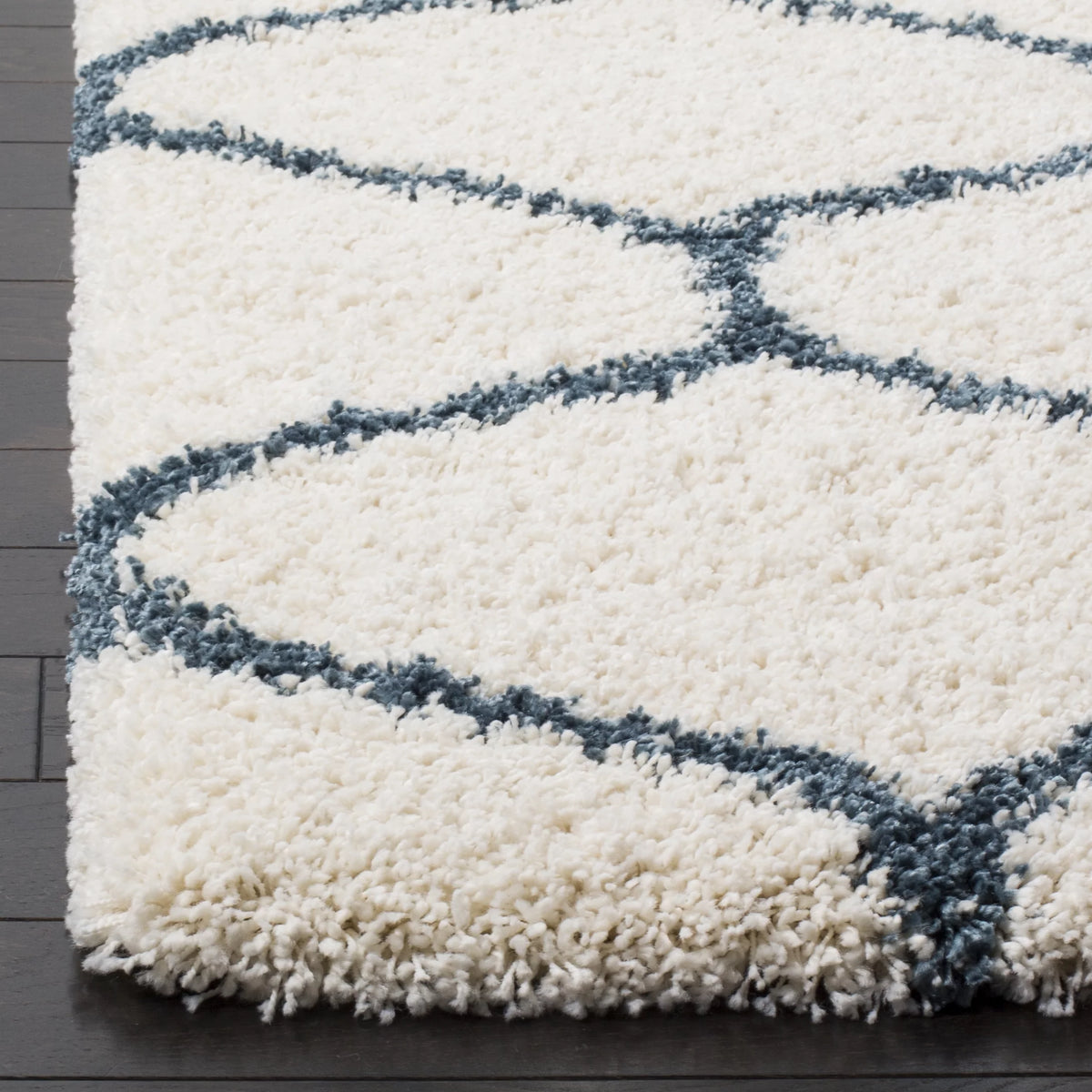 Ivory Slate Blue Geometric Shag Area Rug 7' x 7' Square T244
