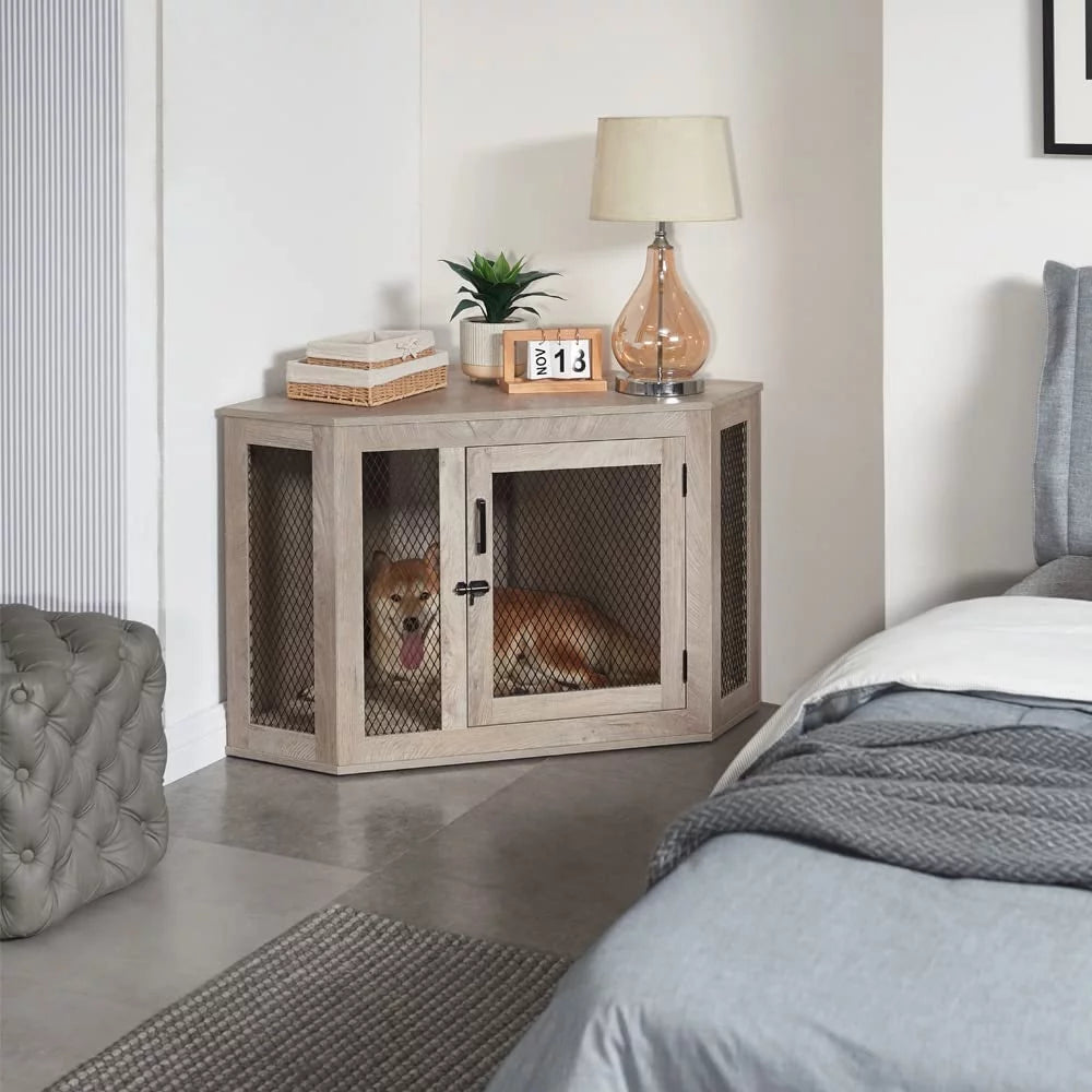 Medium Corner Dog Crate - Weathered Grey R17332