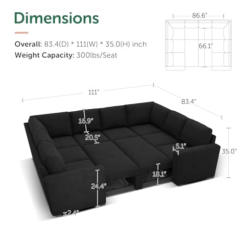 Beige Modular Sectional Sleeper Sofa Bed with Storage Ottoman T3923