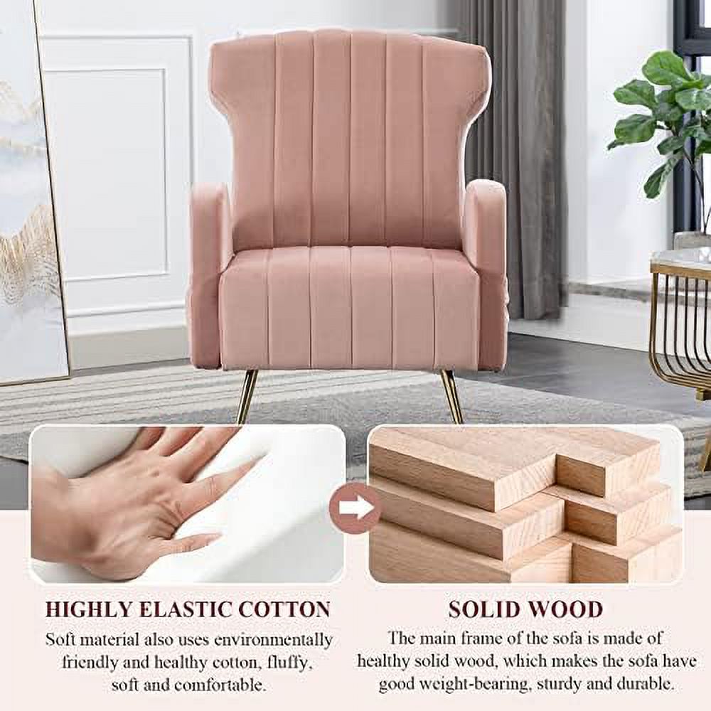 Brown Velvet Wing Back Accent Chair with Metal Gold Legs Q45573