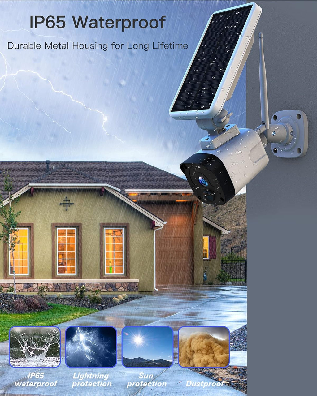 Wireless Solar Security Camera System with Base Station and 4 Cameras, 1080P Night Vision, IP65 Waterproof Y874