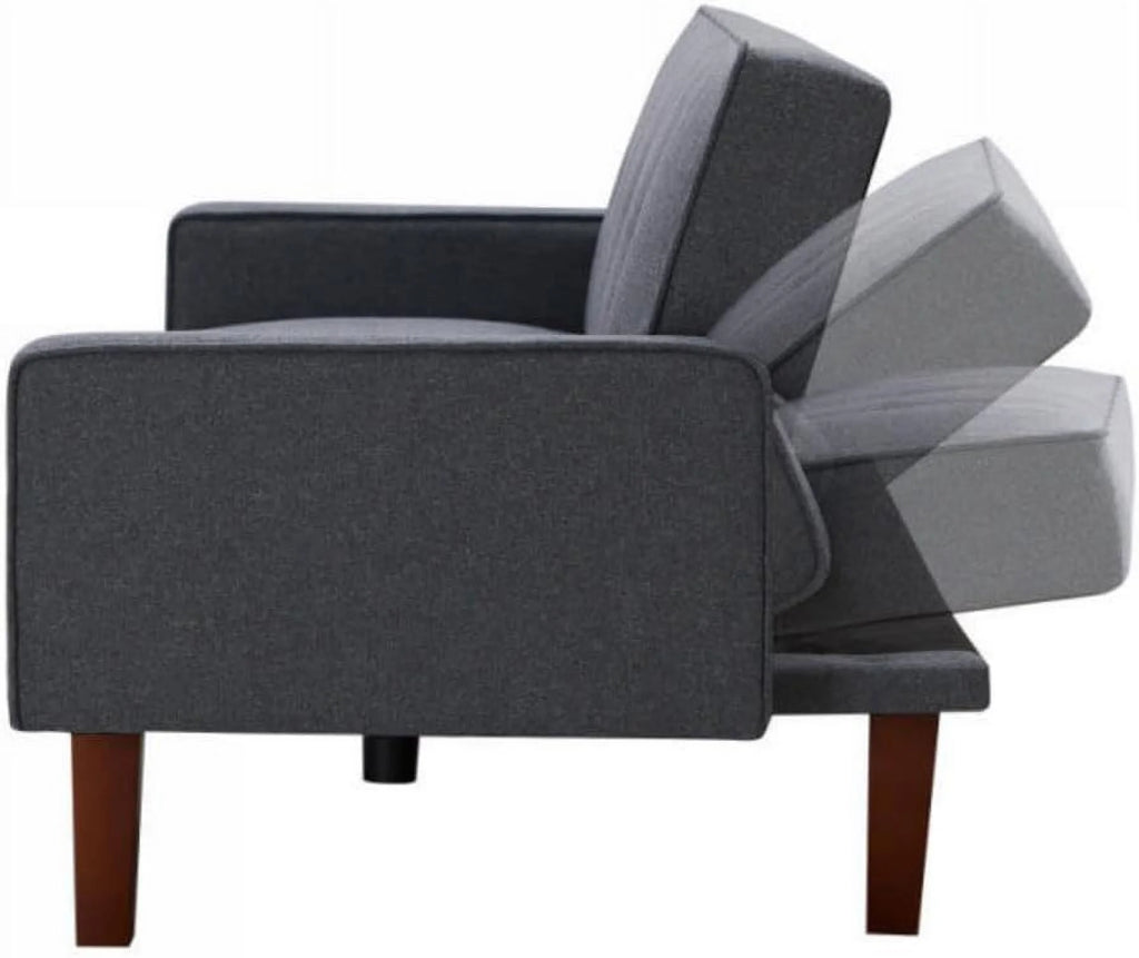 Dark Grey 3-Seat Linen Sofa Bed with 4 Solid Wood Legs V16769