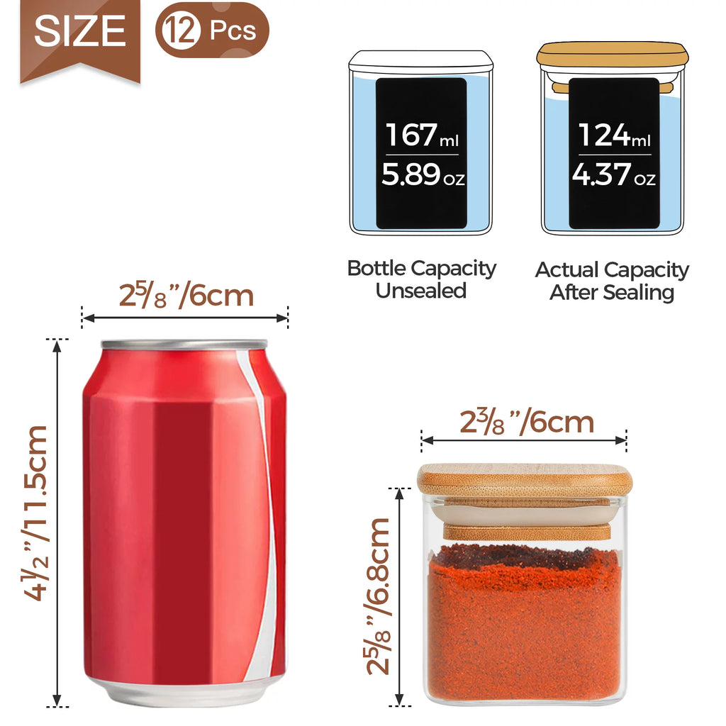4 oz Set of 12 Glass Spice Jars with Bamboo Lids R161056