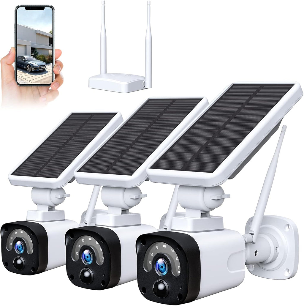Wireless Solar Security Camera System with Base Station and 4 Cameras, 1080P Night Vision, IP65 Waterproof Y874
