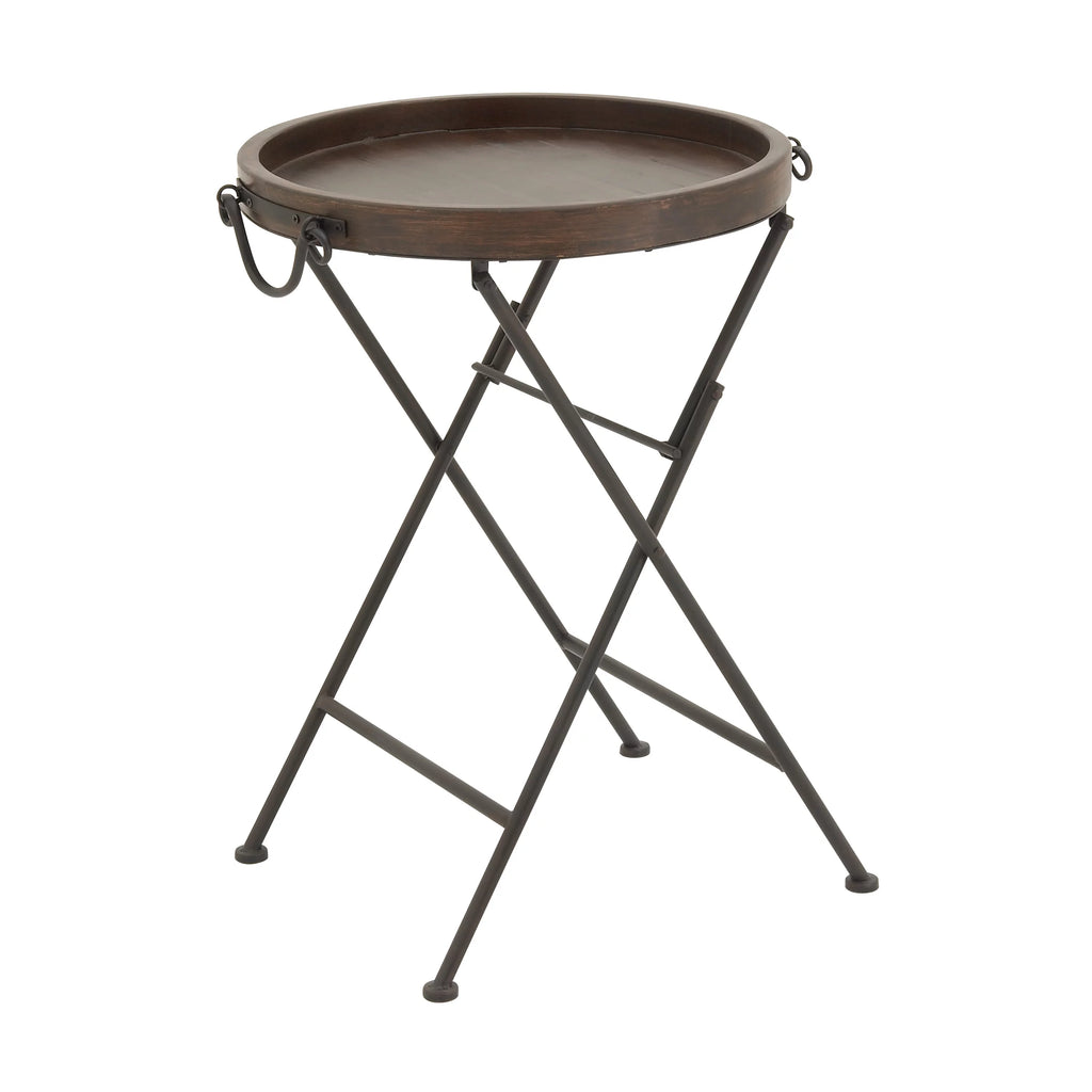 20" x 28" Black Metal Accent Table with Brown Wood Top V665753