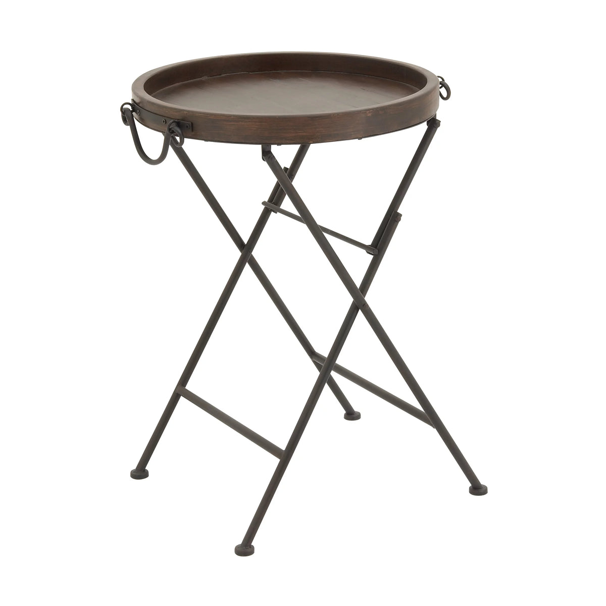 20" x 28" Black Metal Accent Table with Brown Wood Top V665753