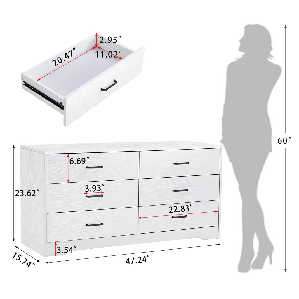 White 6 Drawer Wood Dresser Y5035