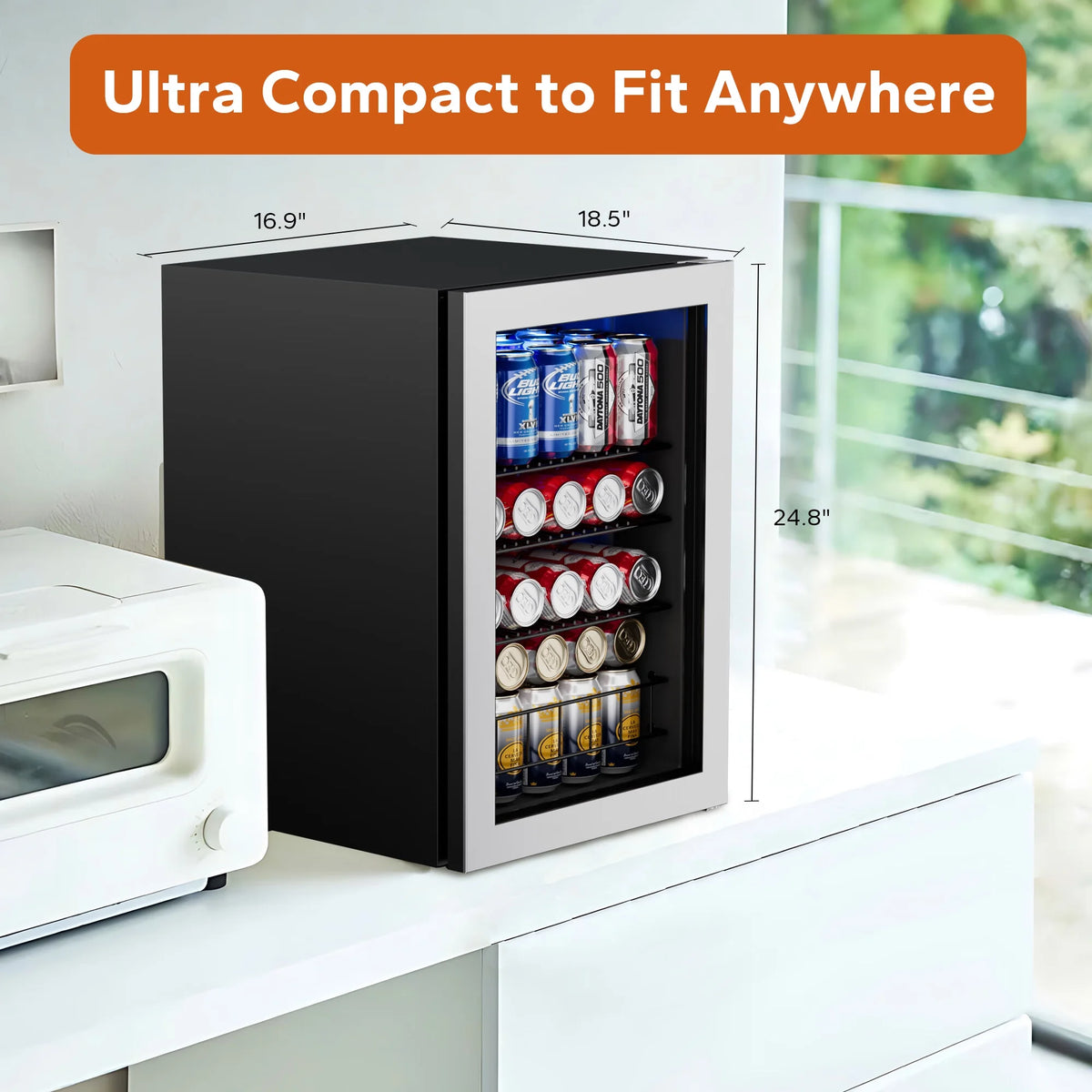 Freestanding Beverage Refrigerator Cooler, 77 Can Glass Door U16051