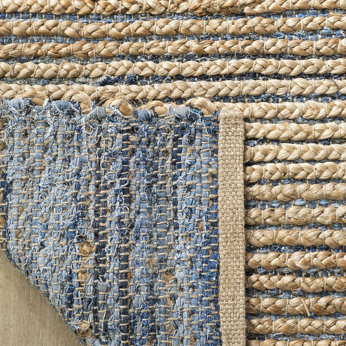 Natural & Blue Handmade Jute Accent Rug B2909