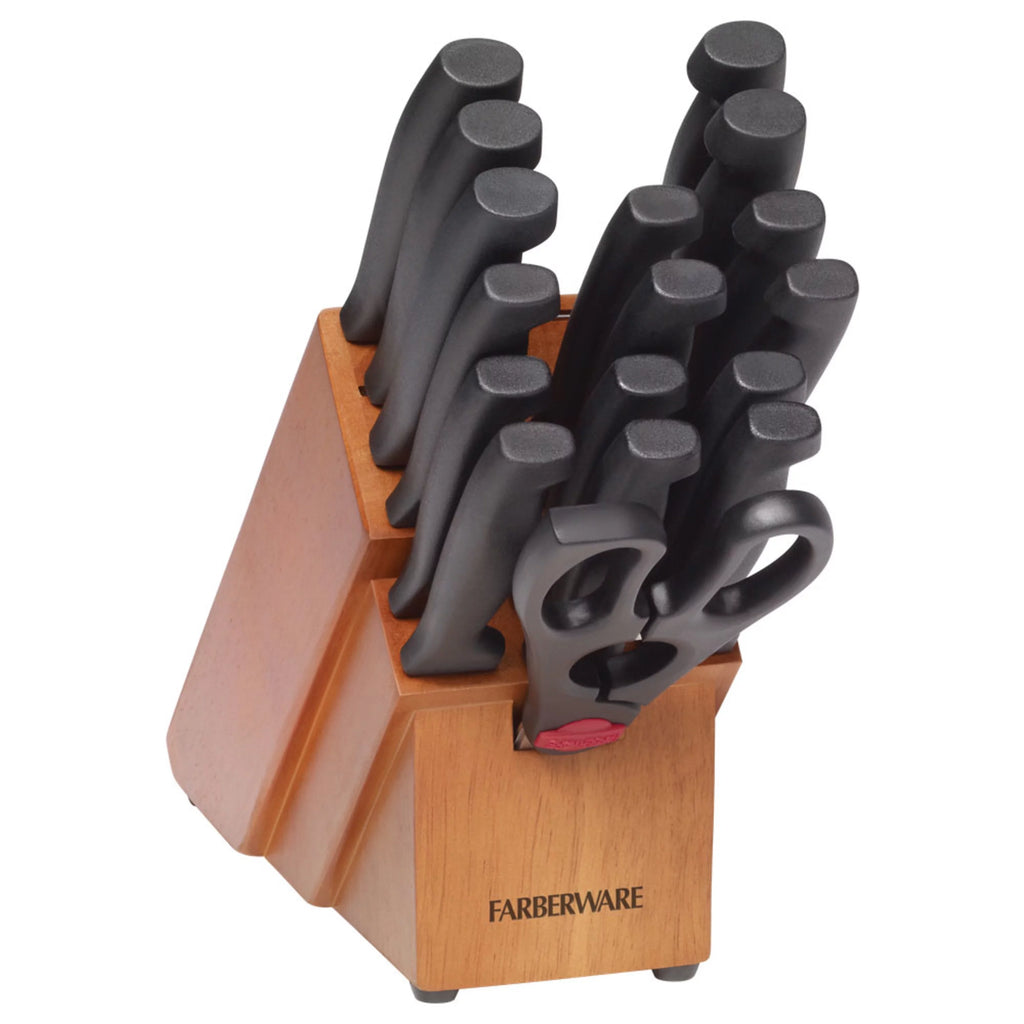18 Piece Stainless Steel Knife Set with Block Natural Wood Q515
