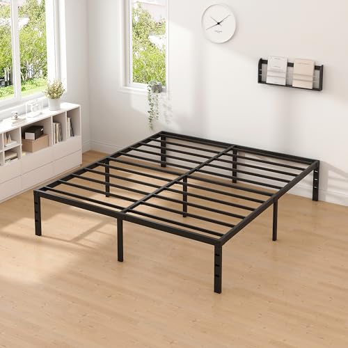 Full Size 18 Inch Black Metal Bed Frame with Storage B5482