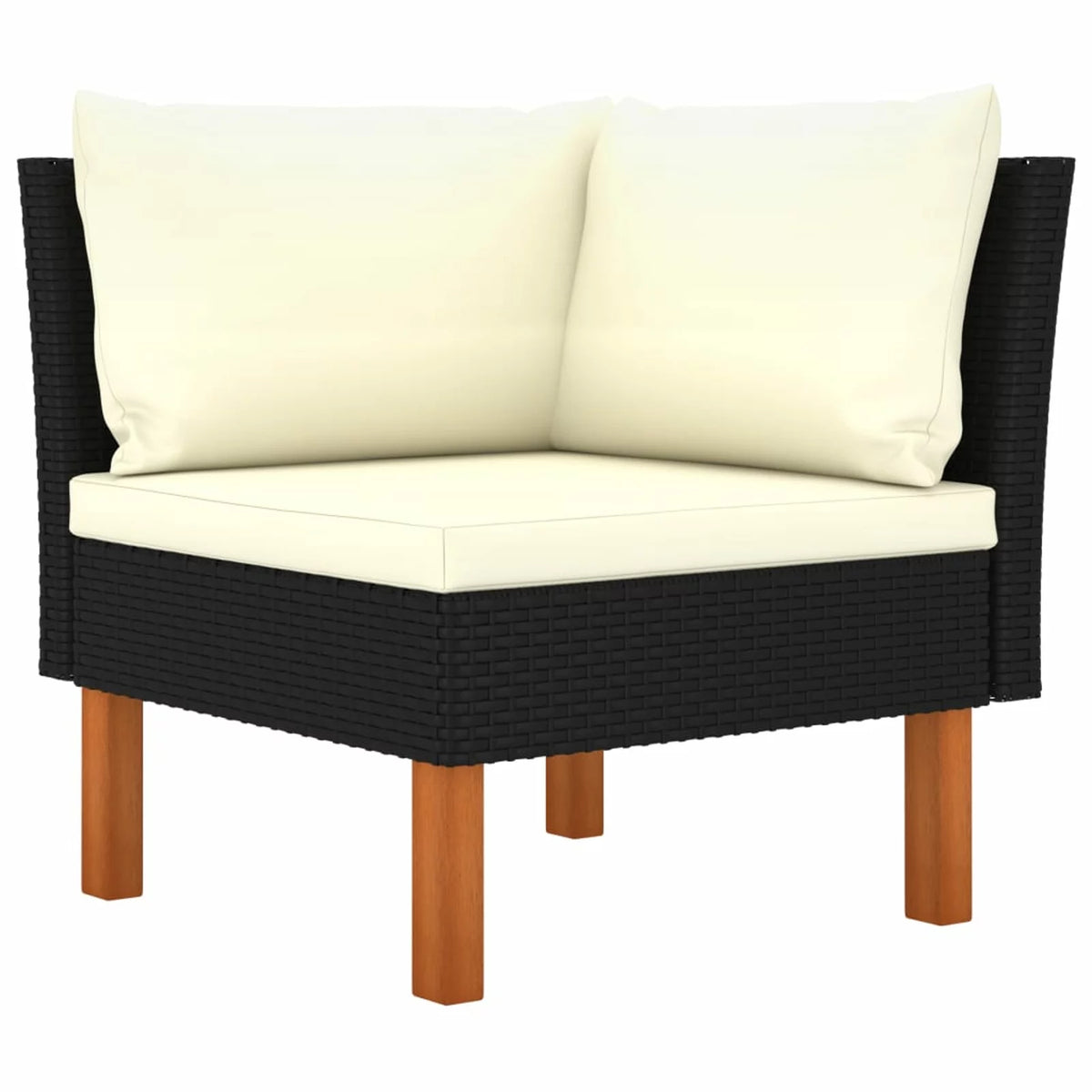 Cream White Black Poly Rattan Eucalyptus Wood Corner Sofa F177373