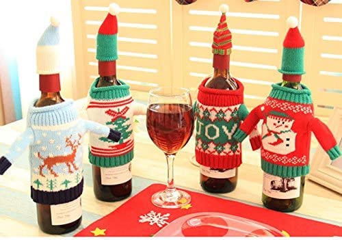 4 Pack Christmas Wine Bottle Covers and Hats Kit N71341