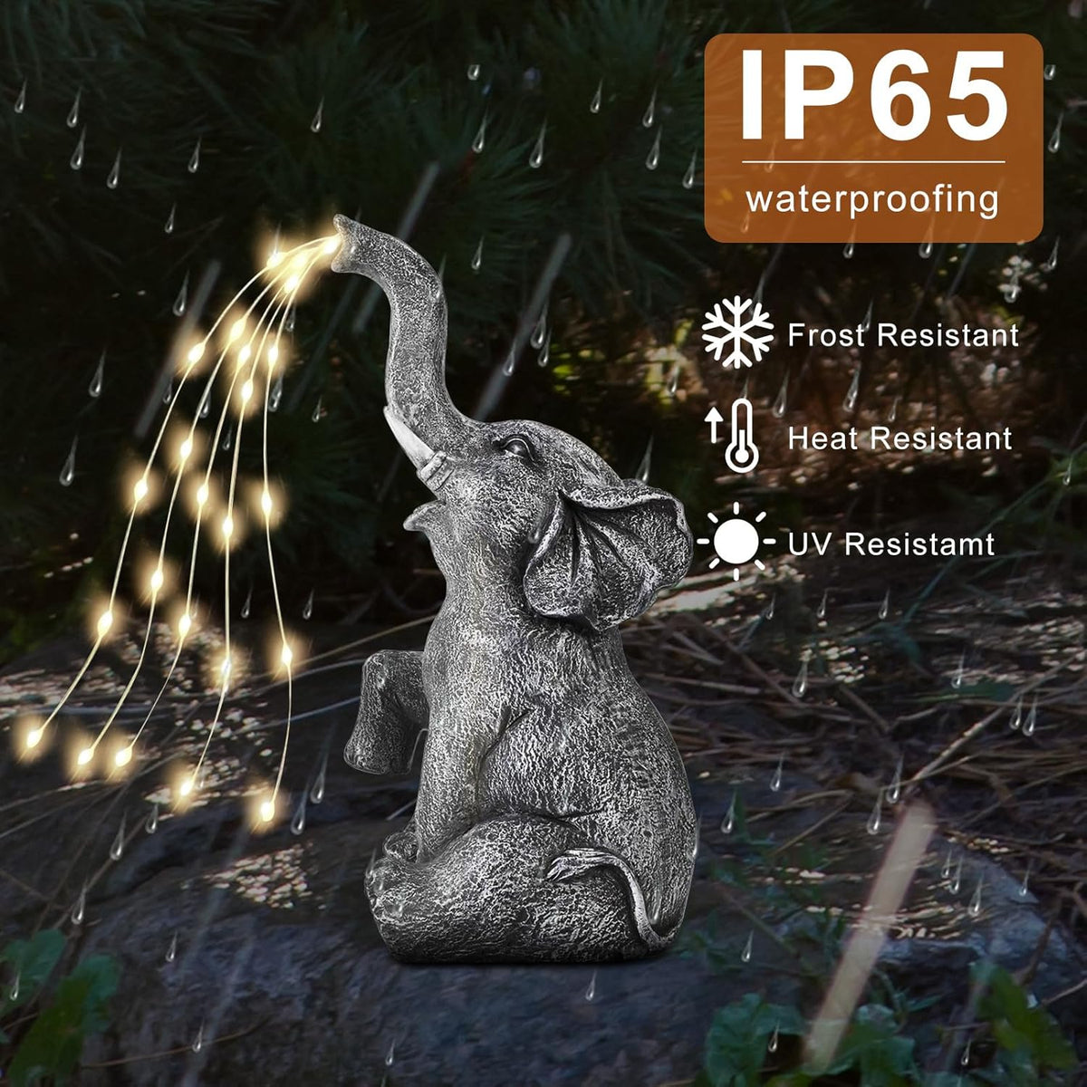 Elephant Statue Solar Garden LED Light Strings O22667
