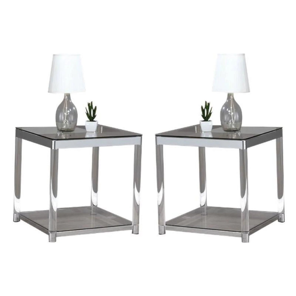 Glass Top End Table with Lower Shelf Set of 2 S8758