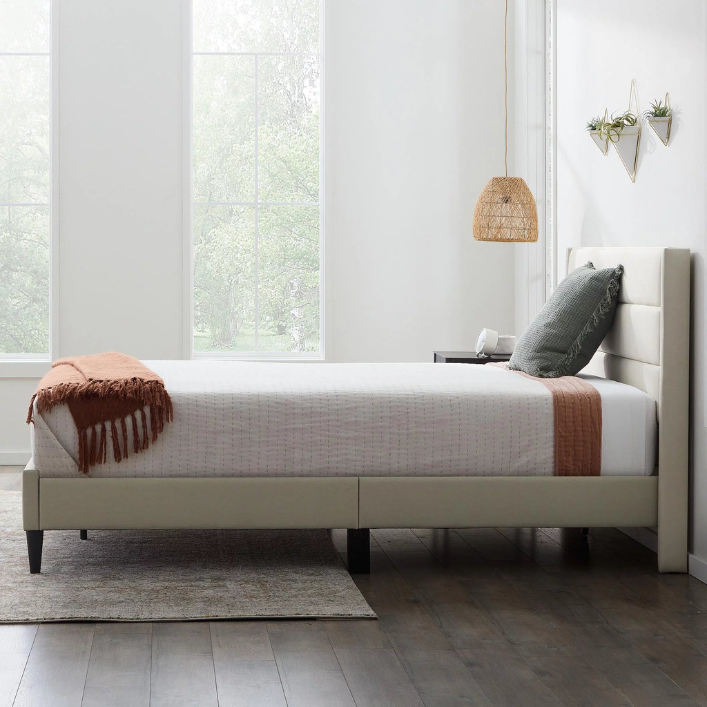 Upholstered Channeled Platform Bed, Full, Cream E498708