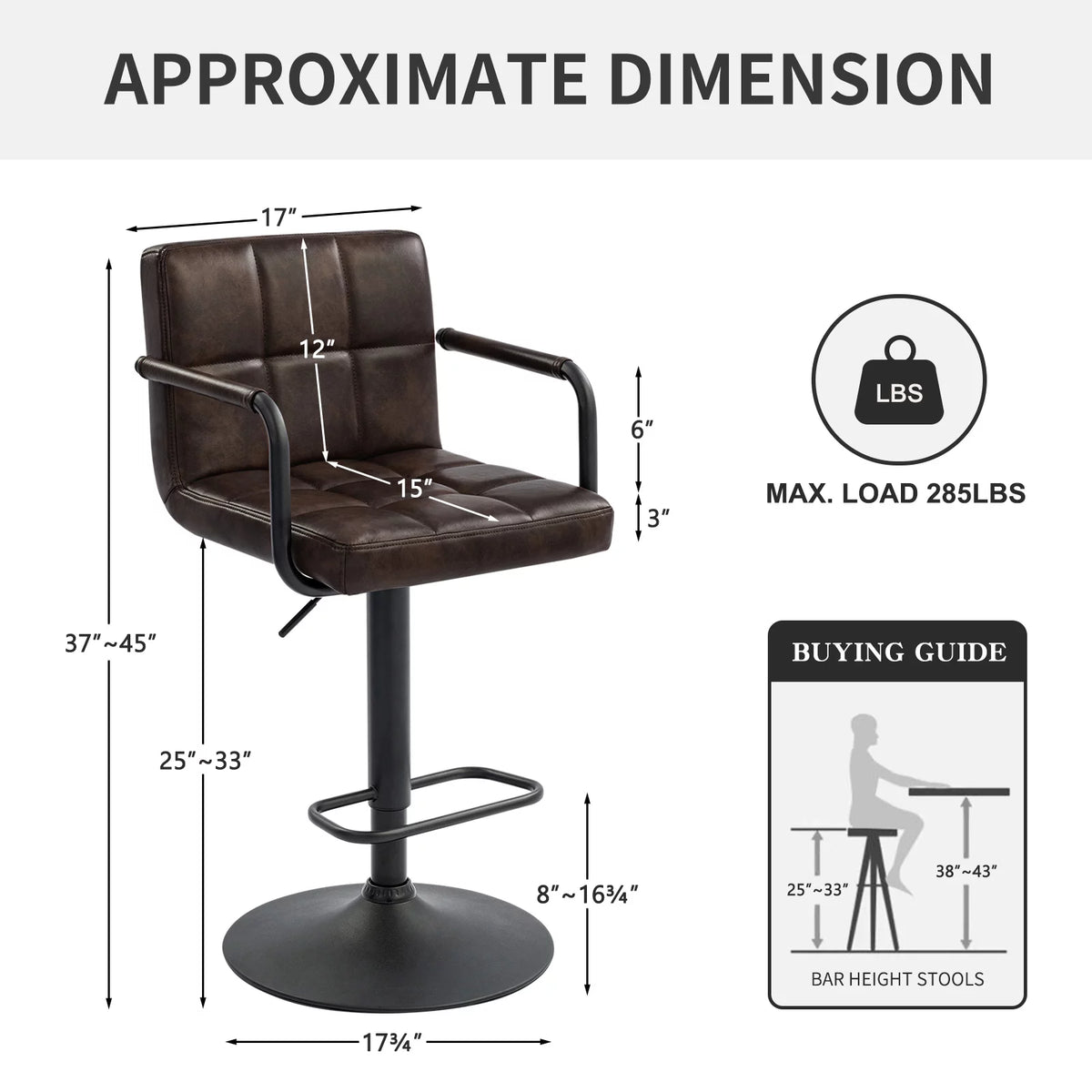 Faux Leather Swivel Bar Stools Set of 2 Adjustable Height R5752