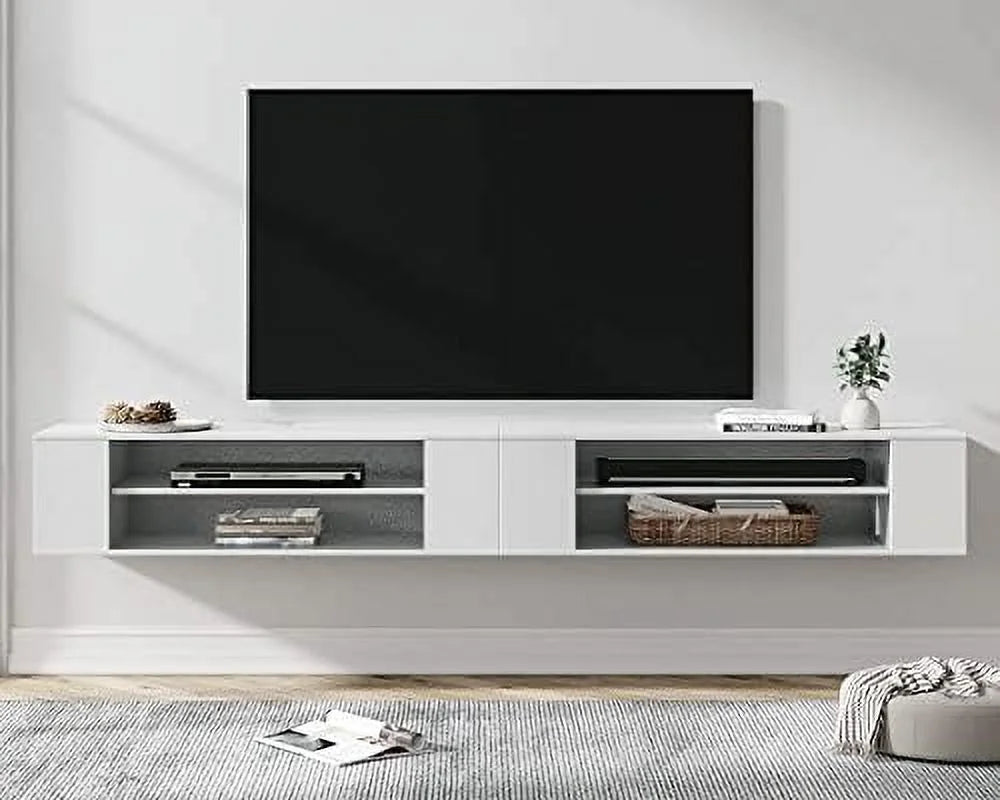 79 inch Floating TV Stand Wall Mounted Wood TV Cabinet Media Console Grey White T183491