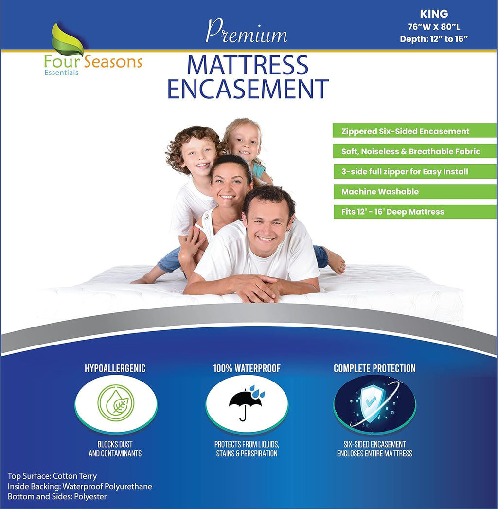 Queen Size Zippered Waterproof Cotton Terry Mattress Protector K418