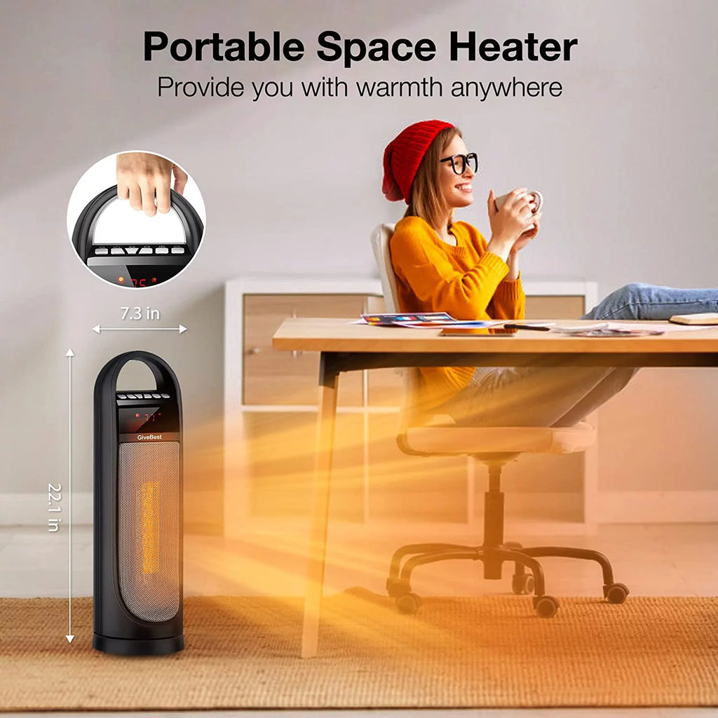 22" Electric Oscillating Tower Space Heater with Thermostat, Remote, Timer, 1500W S393