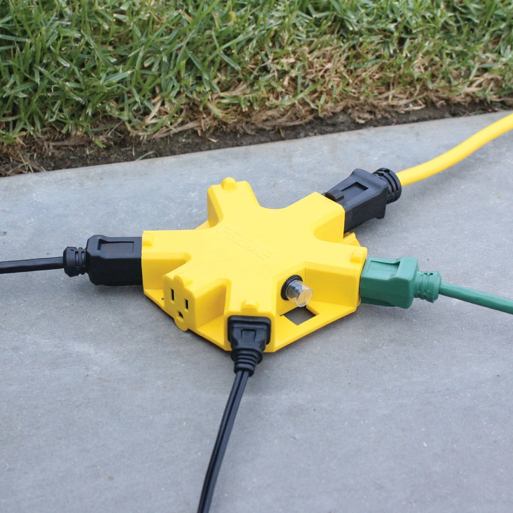 Yellow 100 ft Outdoor Extension Cord with 5 Outlet Adapter K1449
