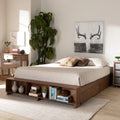 Ash Walnut Brown Wood Full Size Platform Bed with Built-In Shelves U5322