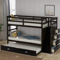 Twin-Over-Twin Wood Bunk Bed with Trundle, 4 Storage Drawers and Staircase H3675